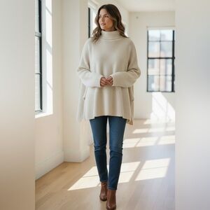 ST JOHN 100% Cashmere Mock Neck Batwing Sleeve Luxury Designer Knit Sweater Sz L